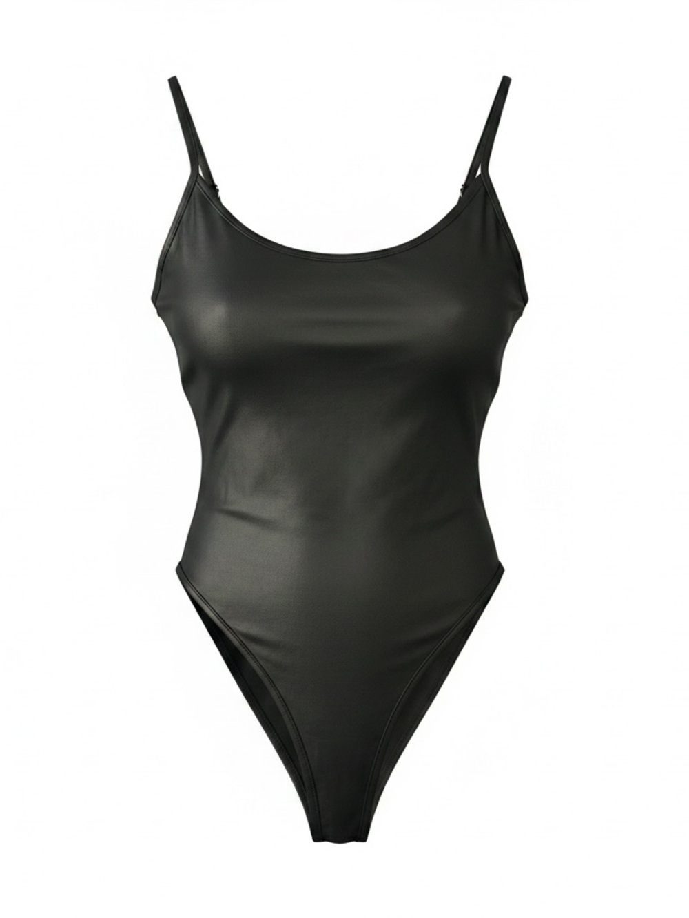 SHEIN Black Scoop Neck Slim Bodysuit with Adjustable Straps